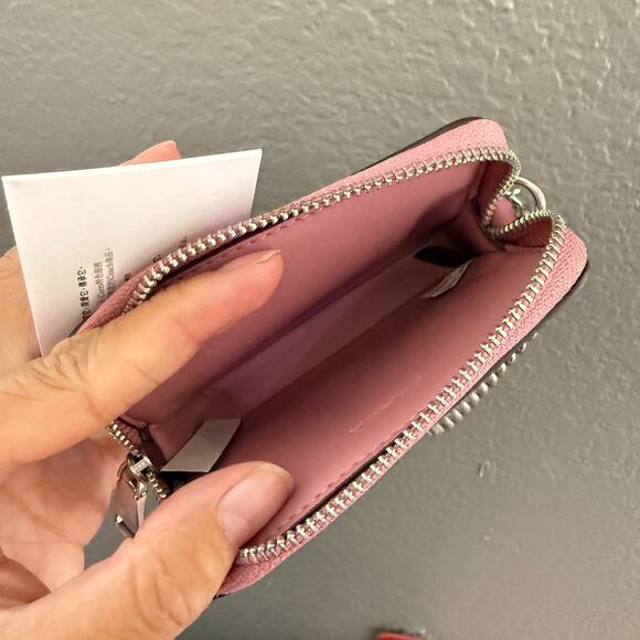 Coach Zip Card Case In Signature Canvas CW883 Tan/Dusty Pink - Picture 4 of 4